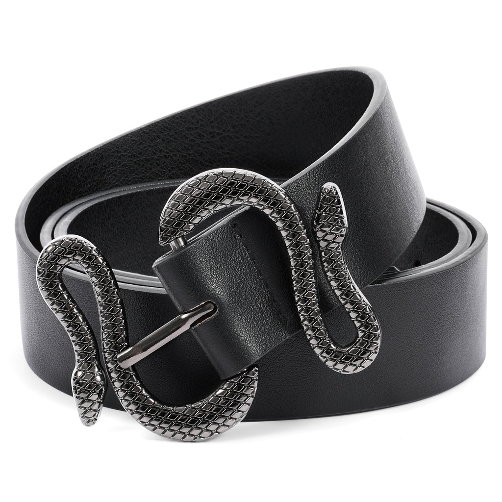 Snake Pattern Animal Unique Buckle  Woman Belt Leather Designer Fashion Cowboy Western Belts