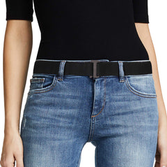 No Show Women Stretch Belt Invisible Elastic Web Strap Belt with Flat Buckle for Jeans Pants Dresses 