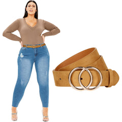 JASGOOD Plus Size Double O Ring Belt for Women Leather Belt,Ladies PU Leather Waist Belts for Jeans Pants 