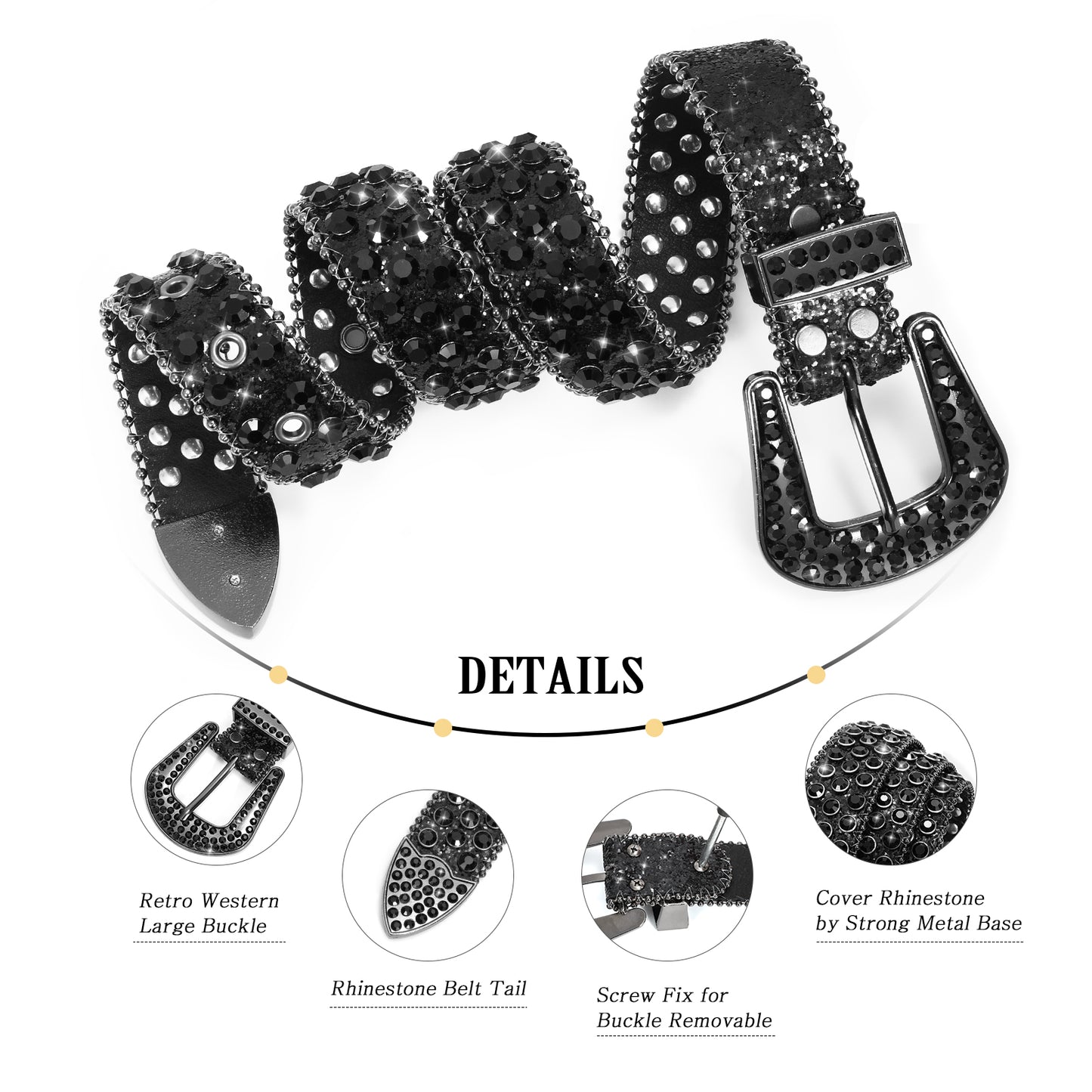 Kids Fashion Rhinestone Shiny Crystal Studded Leather Belts