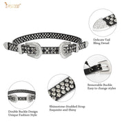 Luxury Crystal Skull designer  Diamond Studded Rhinestone Belts Western Sparkle Leather Men Women Belt