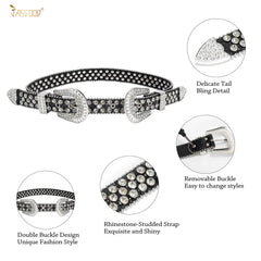 Luxury Crystal Skull designer  Diamond Studded Rhinestone Belts Western Sparkle Leather Men Women Belt