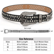 Halloween Rhinestones Belt for Men Women, Skulls Western Leather Belt Wide Buckle Shining Cowgirl Cowboy Studded Belts for Jeans