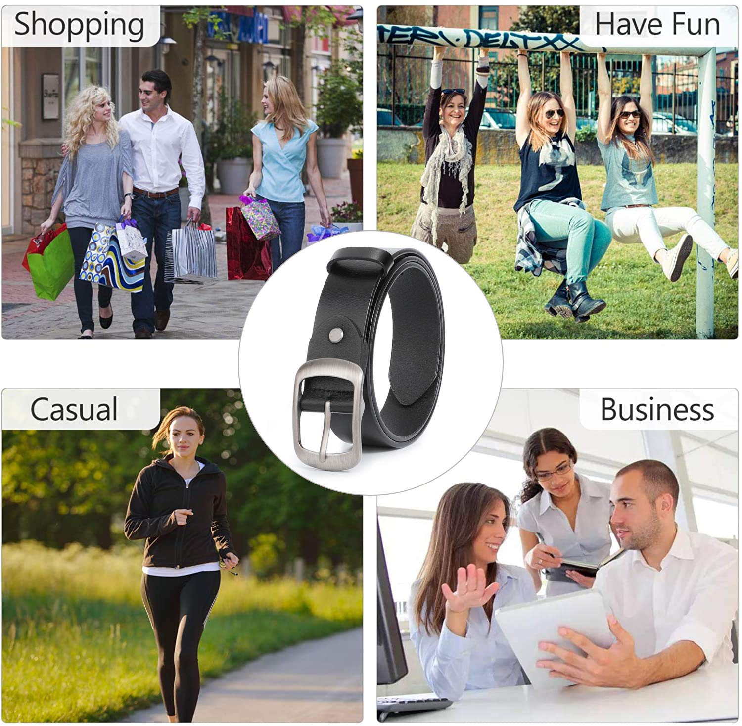 Women Leather Belts for Jeans Pants Fashion Dress Belt for Women with Solid Pin Buckle - JASGOOD OFFICIAL
