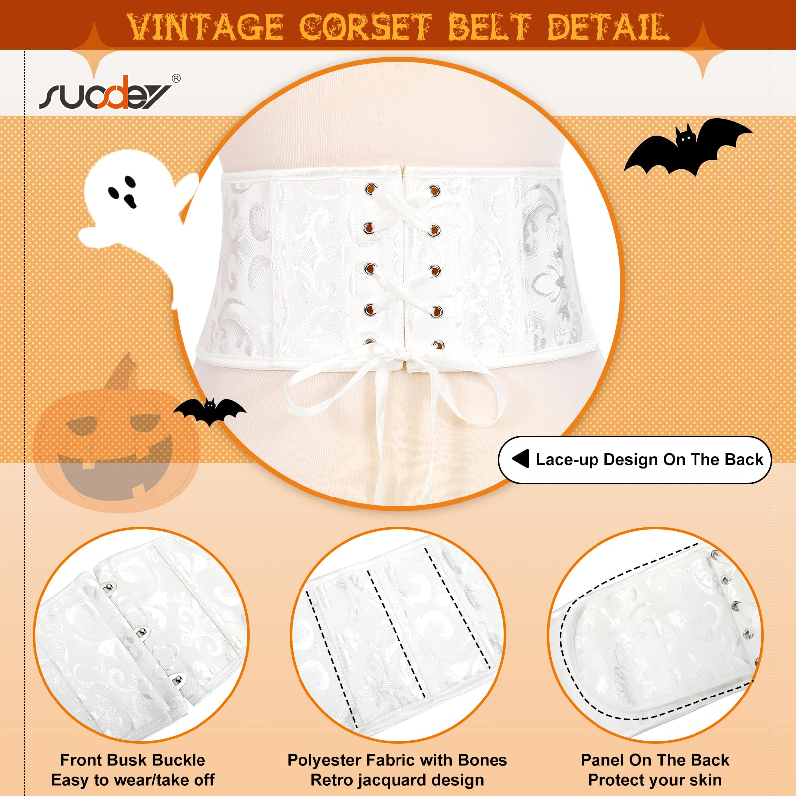 Women's Jacquard Brocade Corset Waist Belt, Underbust Steel Boned Lace Up Satin Bustier Waspie Belt by Jasgood - JASGOOD OFFICIAL