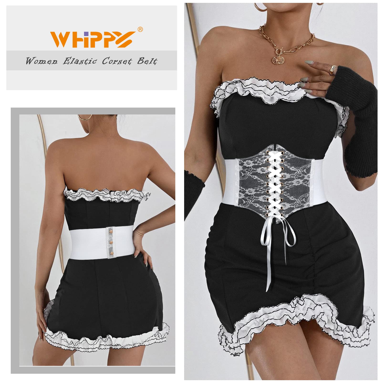 Women Lace-up Corset Waist Belt Transparent PVC Lace Crochet  Elastic Wide Belt for Dress - JASGOOD OFFICIAL