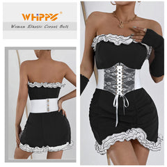 Women Lace-up Corset Waist Belt Transparent PVC Lace Crochet  Elastic Wide Belt for Dress