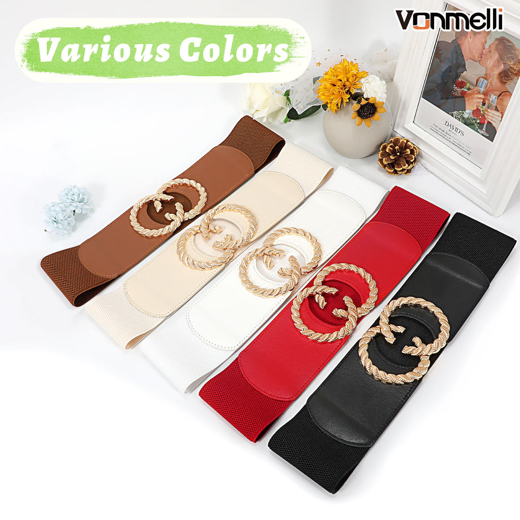JASGOOD Women's Elastic Wide Dress Belt Retro Stretchy Waist Belt with Metal Buckle Waistband Cosplay