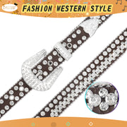 Rhinestone Belt for Men Women Western Cowboy Cowgirl Bling Studded Leather Belt for Jeans Pants