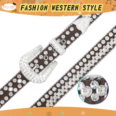 Rhinestone Belt for Men Women Western Cowboy Cowgirl Bling Studded Leather Belt for Jeans Pants