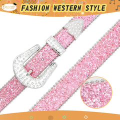 Rhinestone Belt for Men Women Western Cowboy Cowgirl Bling Studded Leather Belt for Jeans Pants