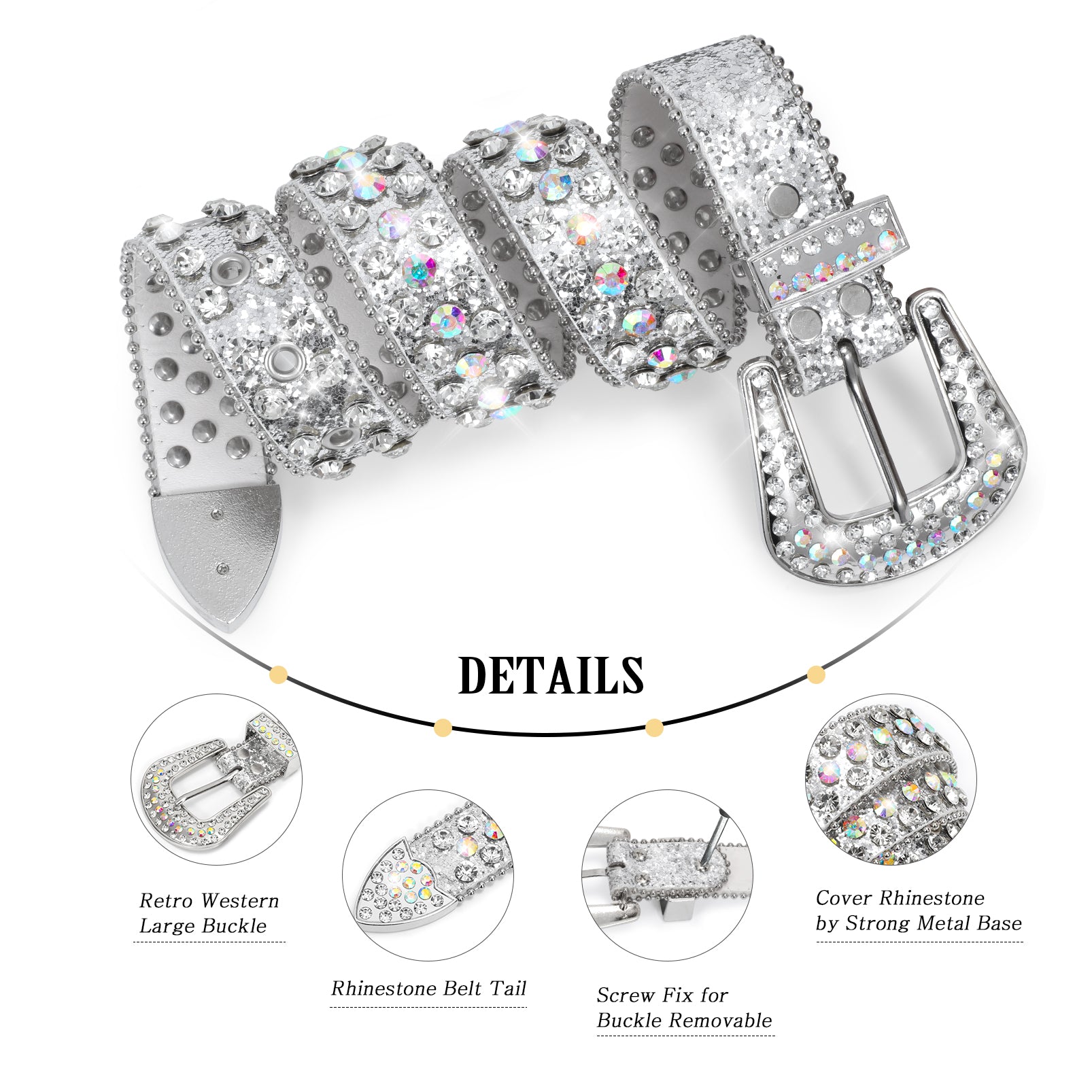 Kids Fashion Rhinestone Shiny Crystal Studded Leather Belts - JASGOOD OFFICIAL