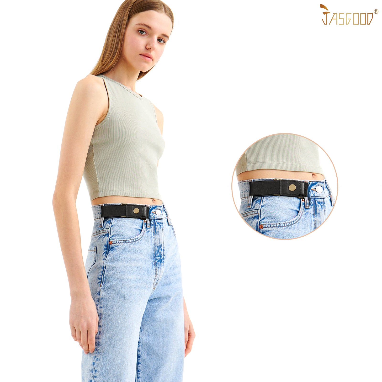 Men Women 2 Pack Elastic Invisible Belts No Buckle Stretch Belt for Jeans - JASGOOD OFFICIAL