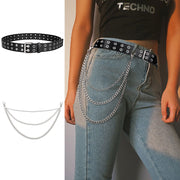 Double Grommet Belt for Women Men - WHIPPY PU Leather Double Prong Buckle Vintage Punk Rock Jeans Belts 