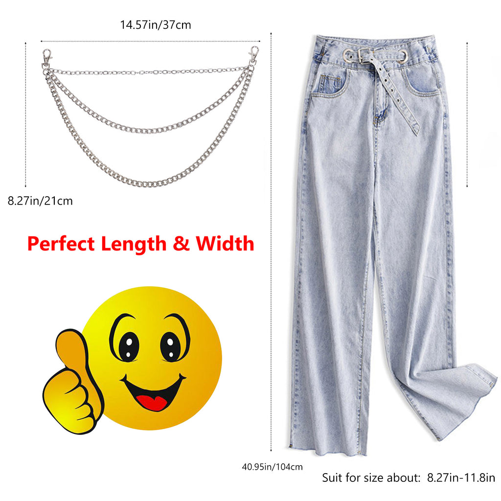 JASGOOD Fashion Belt Chain Pants Chain Jeans Chain Decorative Chain Metal Waist Chain Hip Hop Punk Rock Keychain Loop Chain for Women/Men 