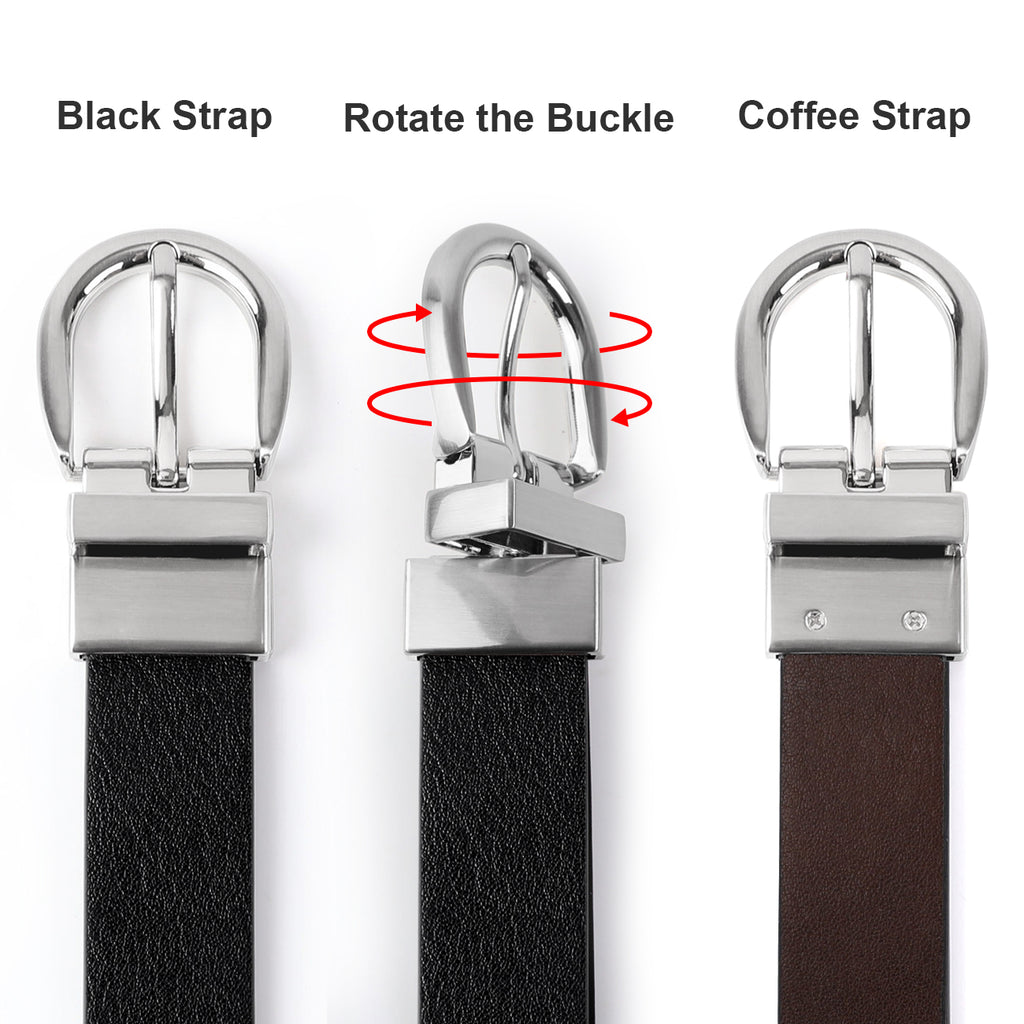 JASGOOD Kids Leather Reversible Belt, Boys Casual Belt for Jeans School Uniform with Rotated Buckle 