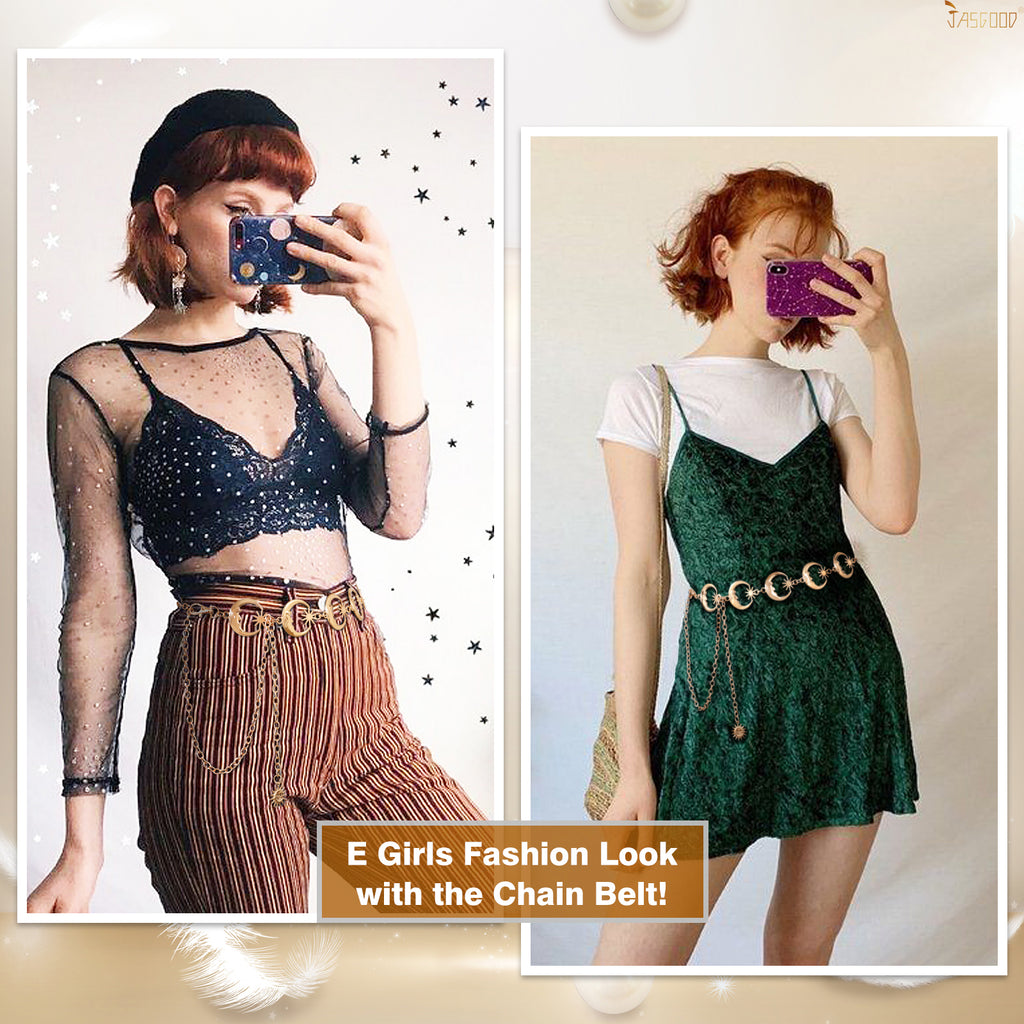 JASGOOD Halloween Women’s Gold Moon Star Metal Link Waist Chain Belt Dress Belts - JASGOOD OFFICIAL