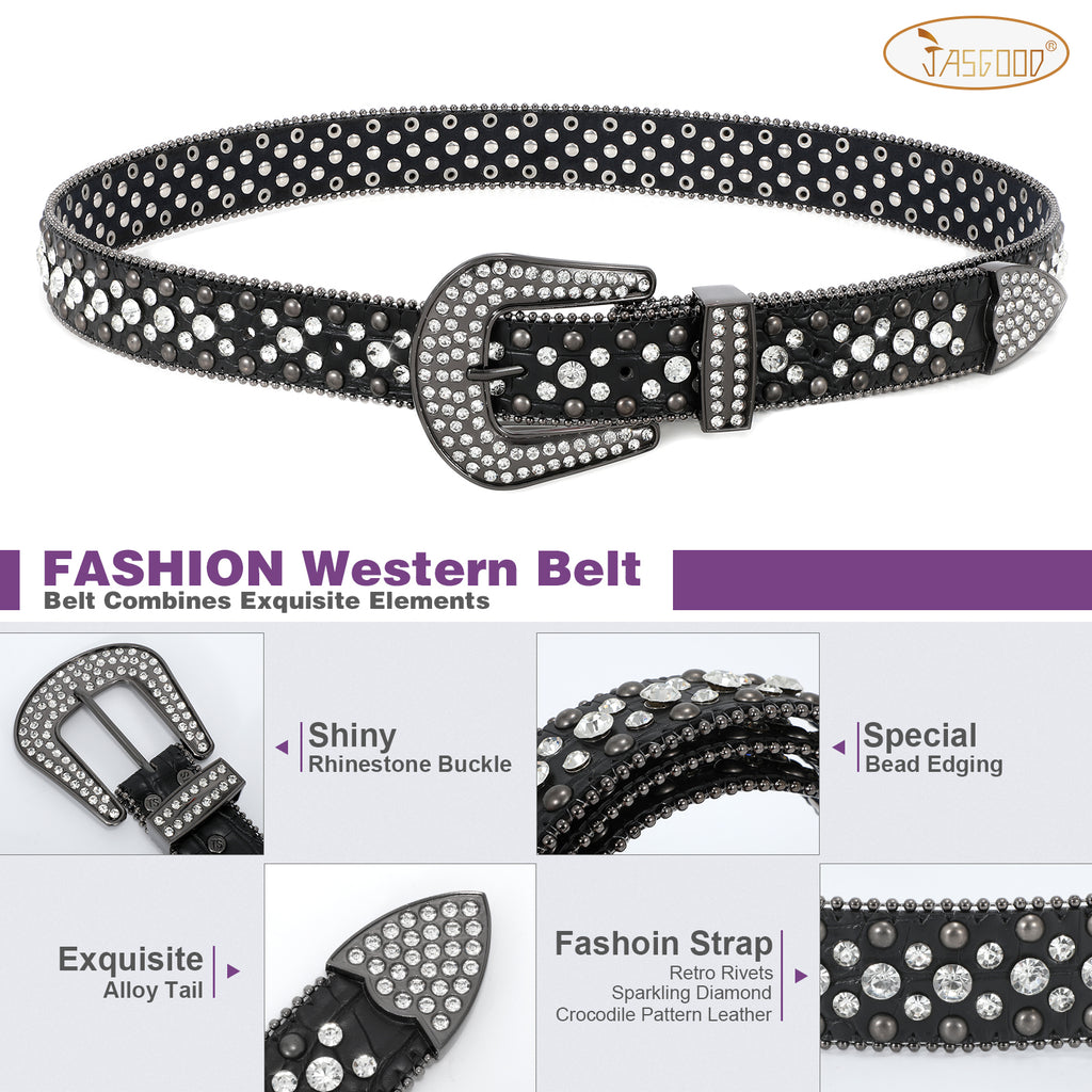 Women Mens  Popular Luxury Crystal Diamond Studded Rhinestone Western Sparkle Designer Leather Belt