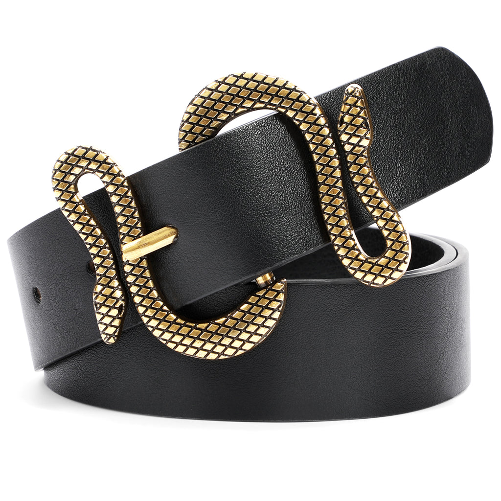 Snake Pattern Animal Unique Buckle  Woman Belt Leather Designer Fashion Cowboy Western Belts