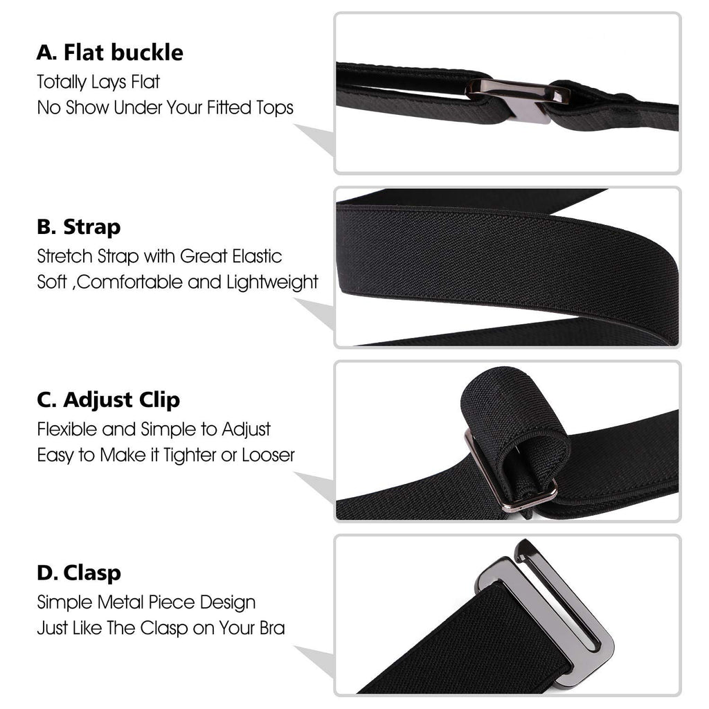 No Show Women Stretch Belt Invisible Elastic Web Strap Belt with Flat Buckle for Jeans Pants Dresses 