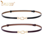 Leather Skinny Women Belt Thin Waist Belts for Dresses Up to 37" with Interlocking Buckle 2 Pack