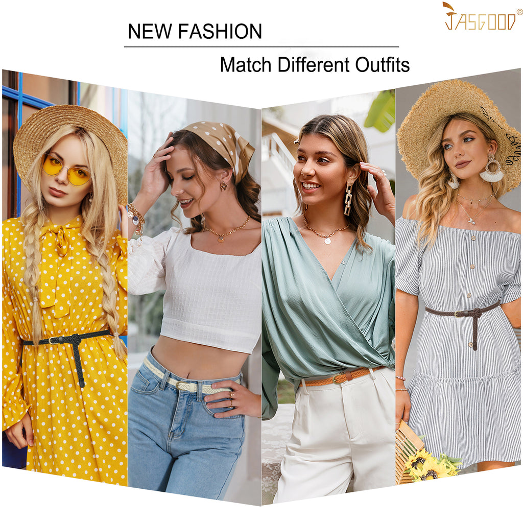 4Pack JASGOOD Braided Belt Women PU Leather Waist Belt Skinny Woven Belt for Dress - JASGOOD OFFICIAL