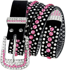 Women Rhinestone Western PU Leather Belt Cowgirl Bling Studded Waist Belt for Jeans Dress - JASGOOD OFFICIAL