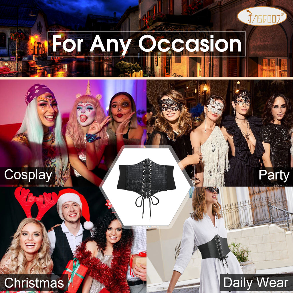 Halloween Women’s Elastic Costume Waist Belt Lace-up Tied Waspie Corset Belts for Women by JASGOOD