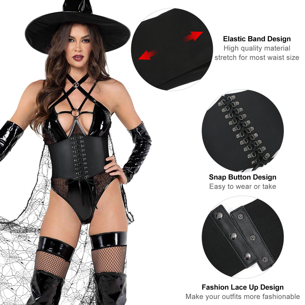 Halloween Women’s Elastic Costume Waist Belt Lace-up Tied Waspie Corset Belts for Women by JASGOOD