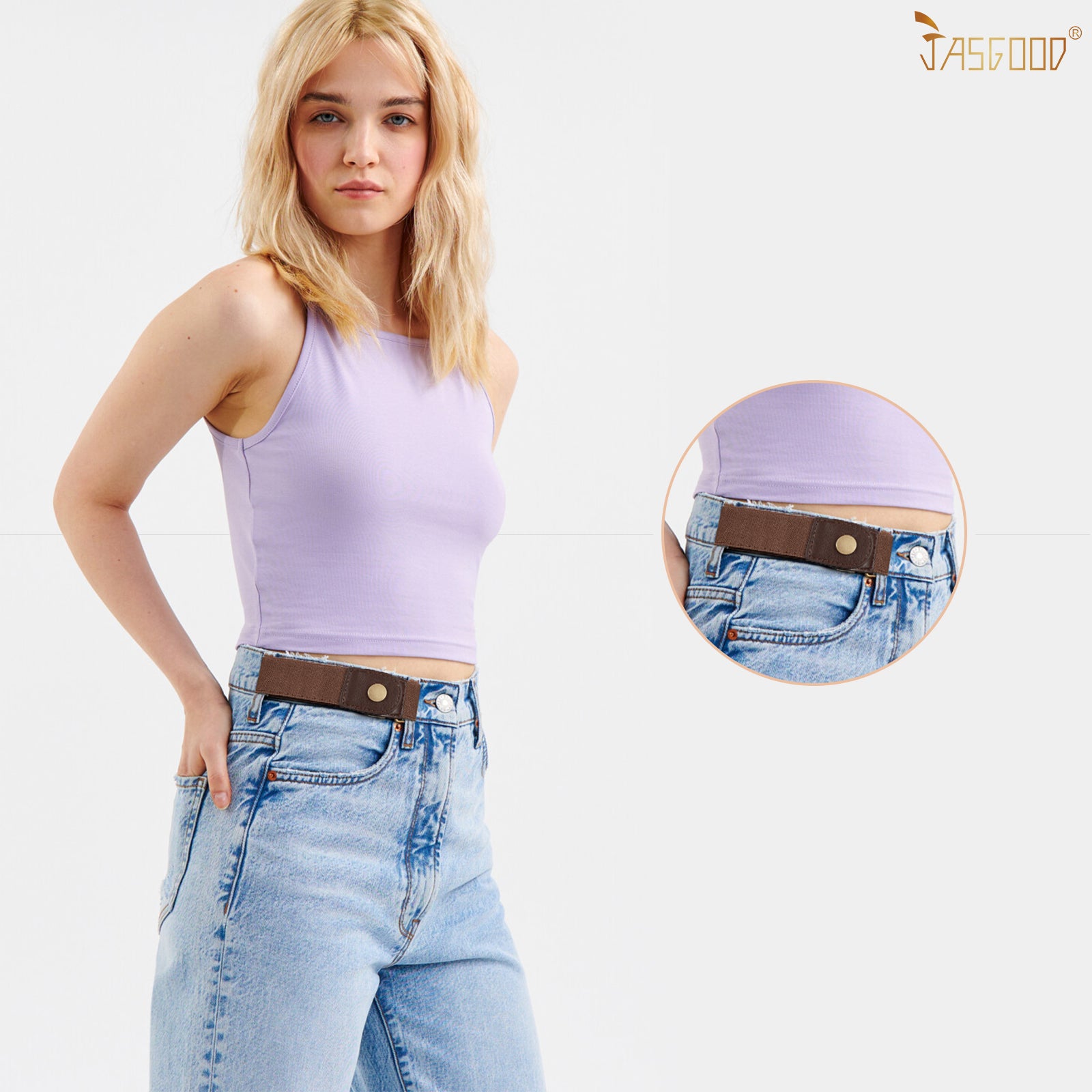 Men Women 2 Pack Elastic Invisible Belts No Buckle Stretch Belt for Jeans - JASGOOD OFFICIAL