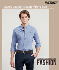 JASGOOD Double Prong Belt for Men PU Leather Work Belts for Jeans 2 Hole Leather Belts for Men-Casual Leather Belt for Pants - JASGOOD OFFICIAL