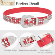 Women Halloween Rhinestone Studded Western Leather Belt Ladies Vintage Bling Cowgirl Waist Belt for Jeans Dress - JASGOOD OFFICIAL