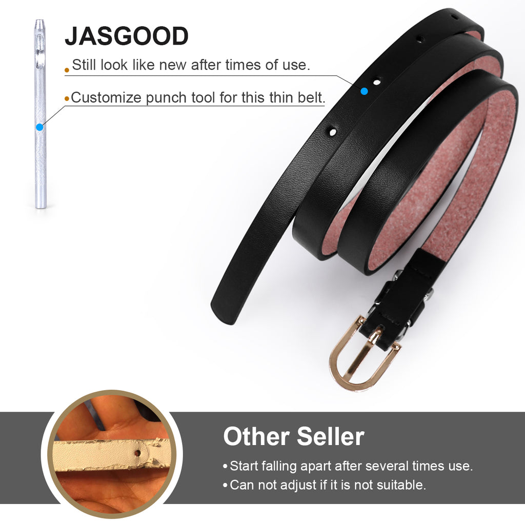 JASGOOD Women's Skinny PU Leather Belt Solid Color Thin Waist Belt with Gold Buckle for Jeans Pants 1/2 Width 