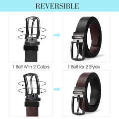 Women Leather Reversible Belt, Ladies Belt for Jeans with Rotated Buckle by JASGOOD 