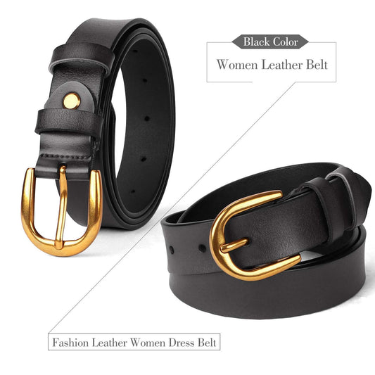 Whippy Women Casual Leather Belt for Jeans, 1.2 Inch Wide with Golden Buckle 