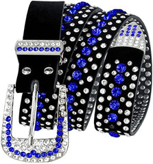 Women Rhinestone Western PU Leather Belt Cowgirl Bling Studded Waist Belt for Jeans Dress - JASGOOD OFFICIAL