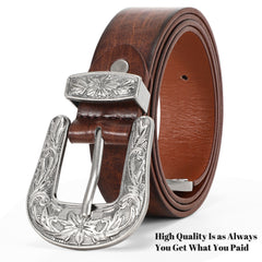 Women Leather Belt for Pants Dress Jeans Waist Belt with Brushed Alloy Buckle By JASGOOD