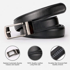 2 Pack Leather Ratchet Dress Belt for Men Perfect Fit Waist Size Up to 44" with Automatic Buckle 