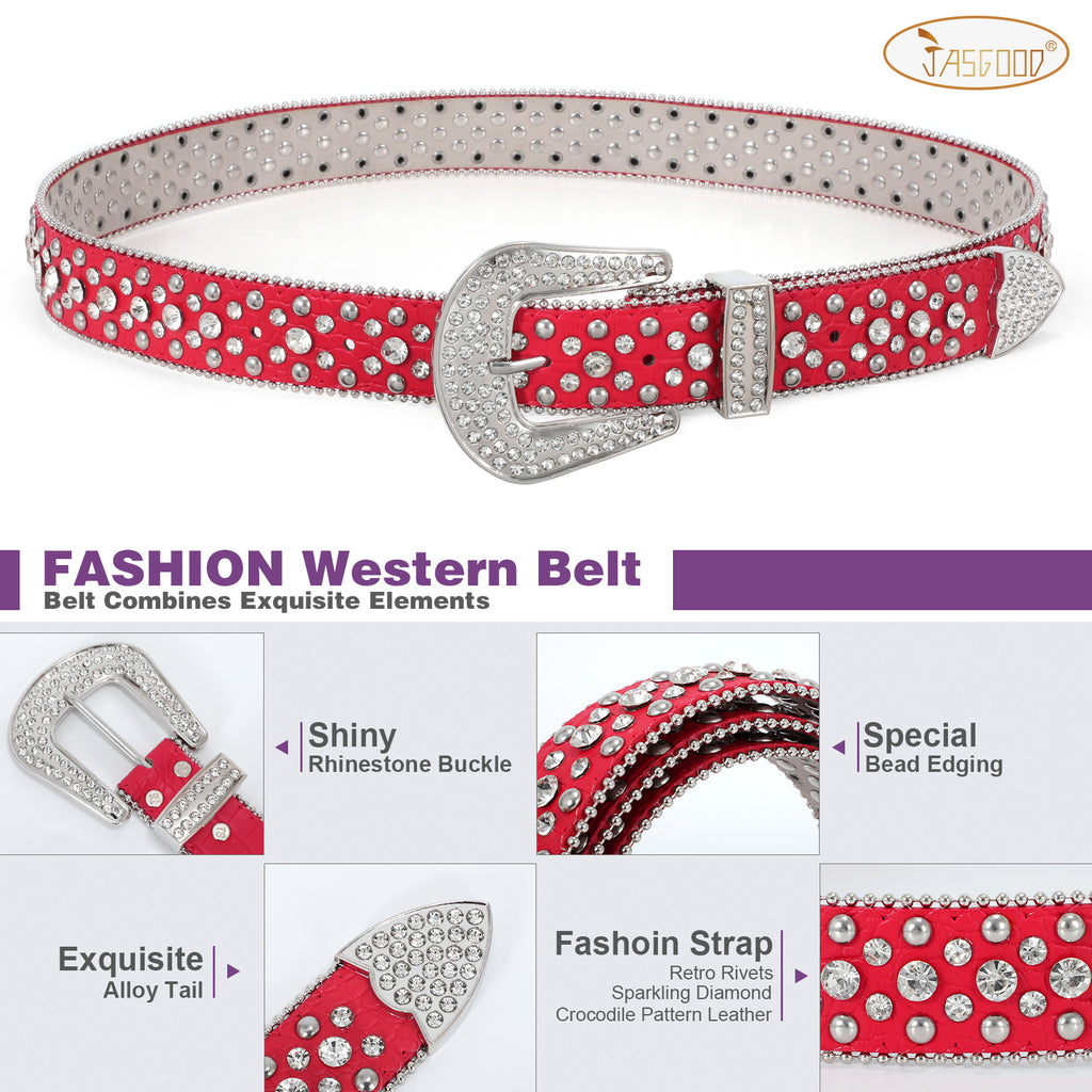 Women Mens  Popular Luxury Crystal Diamond Studded Rhinestone Western Sparkle Designer Leather Belt