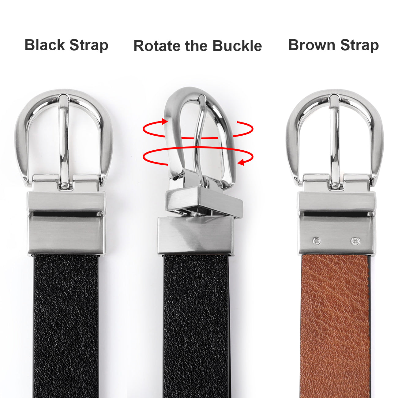 JASGOOD Kids Leather Reversible Belt, Boys Casual Belt for Jeans School Uniform with Rotated Buckle 