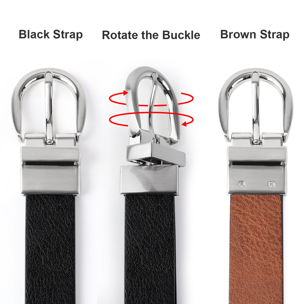 JASGOOD Kids Leather Reversible Belt, Boys Casual Belt for Jeans School Uniform with Rotated Buckle 