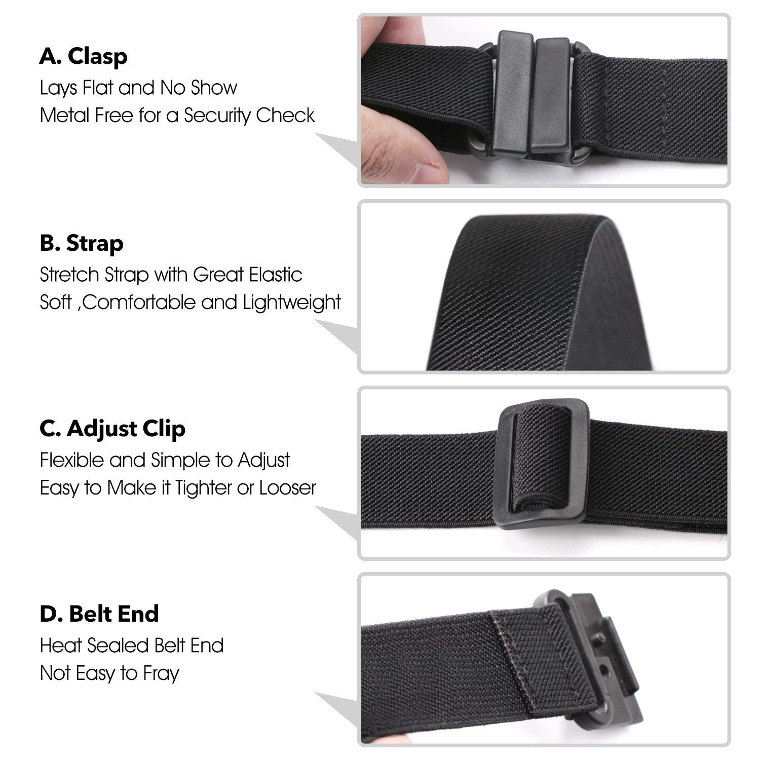 No Show Women Stretch Belt Invisible Elastic Web Strap Belt with Flat Buckle for Jeans Pants Dresses