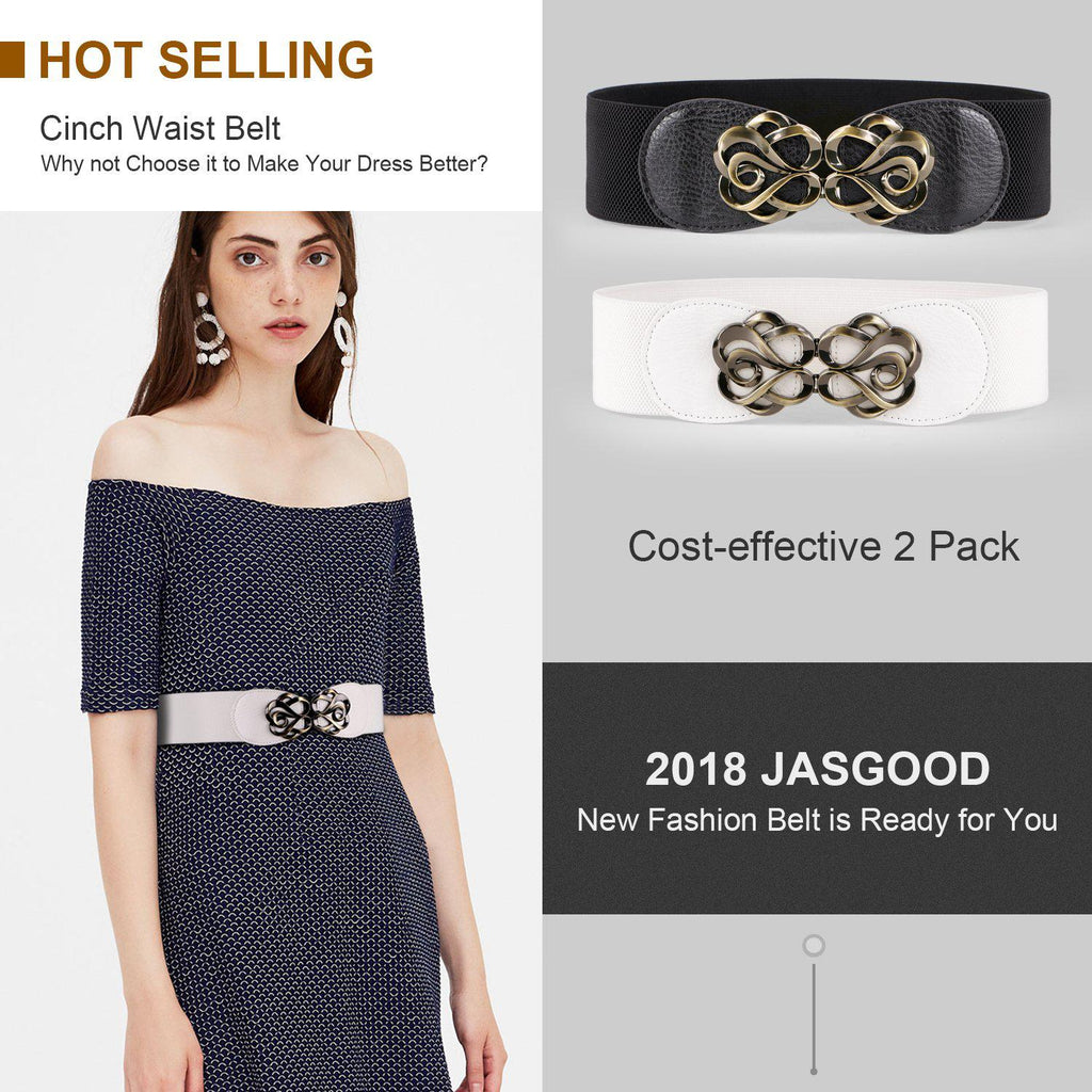 Women Stretchy Belt for Dresses Vintage Elastic Wide Waist Cinch Belt by JASGOOD 