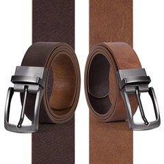 JASGOOD Men's Belt, Leather Reversible Belt for Men Black and Brown Dress Belt Rotate Buckle Gift Box 