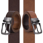 JASGOOD Men Leather Reversible Belt Black /Coffee/ Brown Dress Belt Rotate Buckle Gift Box 