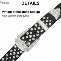 Women Rhinestone Western PU Leather Belt Cowgirl Bling Studded Waist Belt for Jeans Dress - JASGOOD OFFICIAL