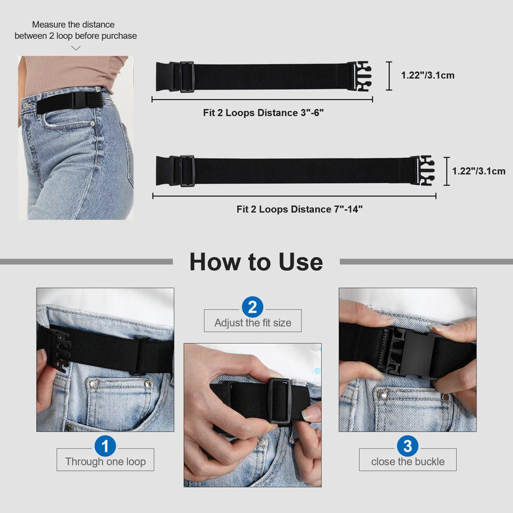 No Buckle Stretch Belt for Women/Men—2 Pack Elastic Invisible Belts for Jeans
