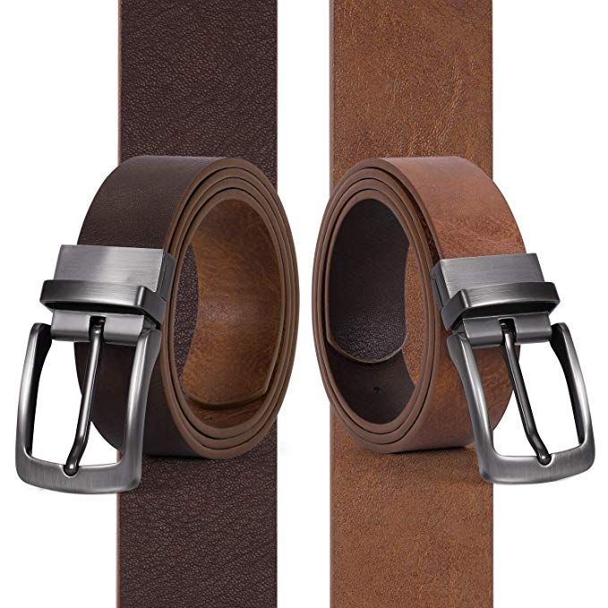 JASGOOD Men Fashion Leather Reversible Belt with Rotate Buckle for Pants Jeans  with Nice Gift Box 