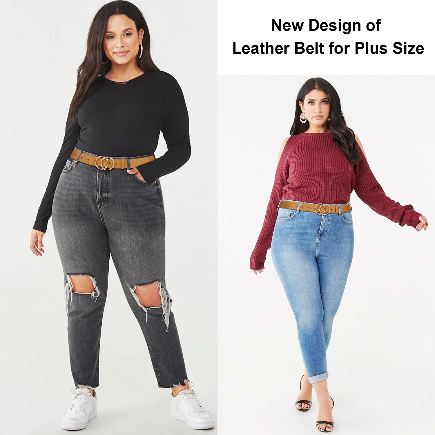 JASGOOD Plus Size Double O Ring Belt for Women Leather Belt,Ladies PU Leather Waist Belts for Jeans Pants 