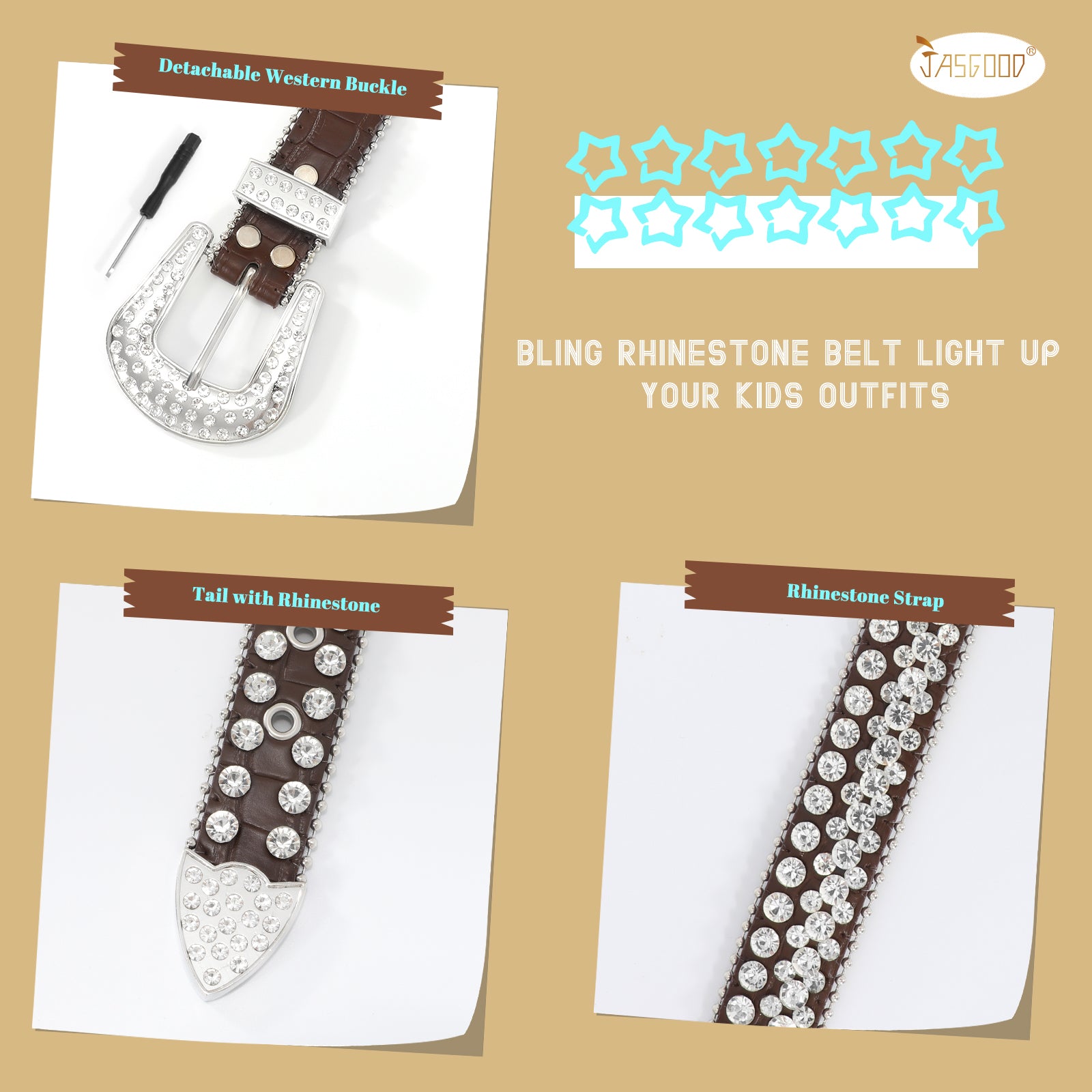 Rhinestone Belt for Men Women Western Cowboy Cowgirl Bling Studded Leather Belt for Jeans Pants - JASGOOD OFFICIAL